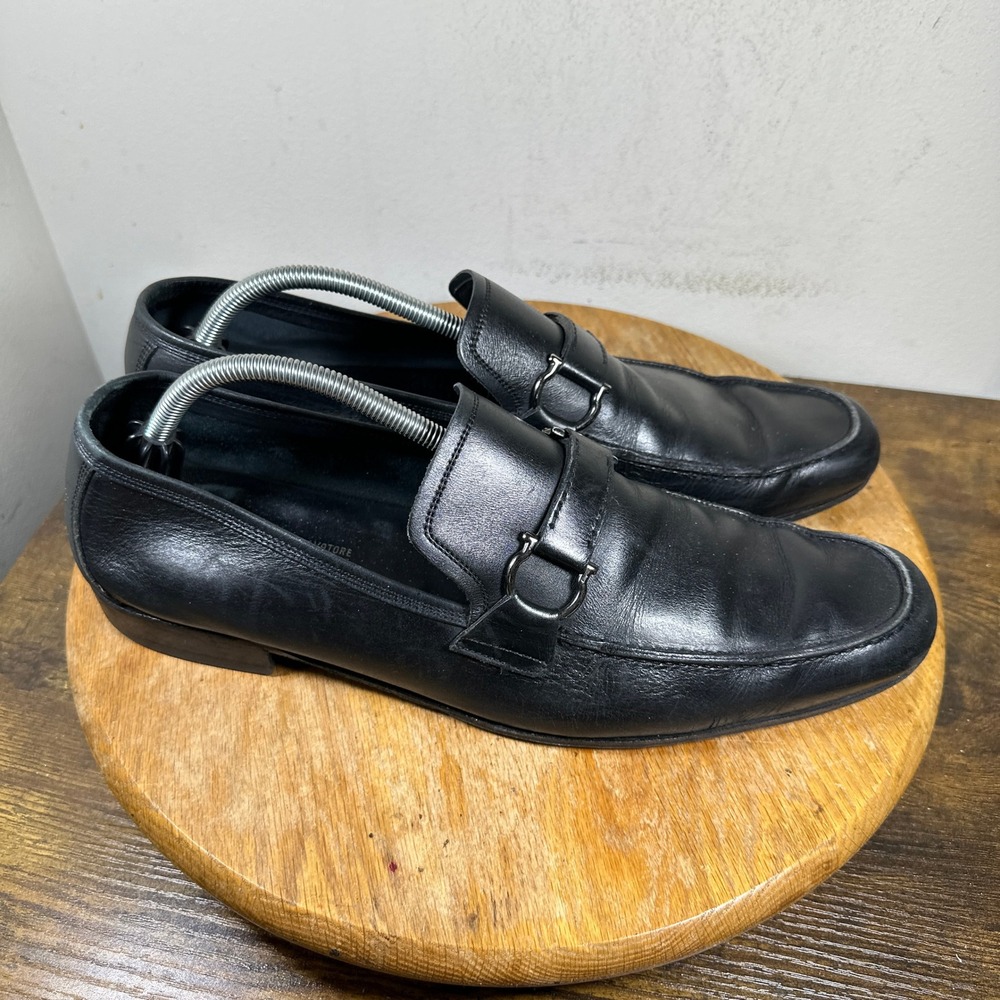 Salvatore Ferragamo Mens Black Leather Gancini Bit Loafers 25957 Size 12 D Italy